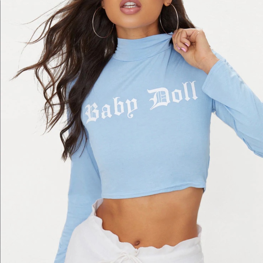 Brand new baby blue long sleeve crop top